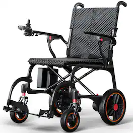 KERDOM - 100% Carbon Fiber Ultra-Light Electric Wheelchair with Remote Control, Power Wheelchair Airline Approve Lithium Battery - Black