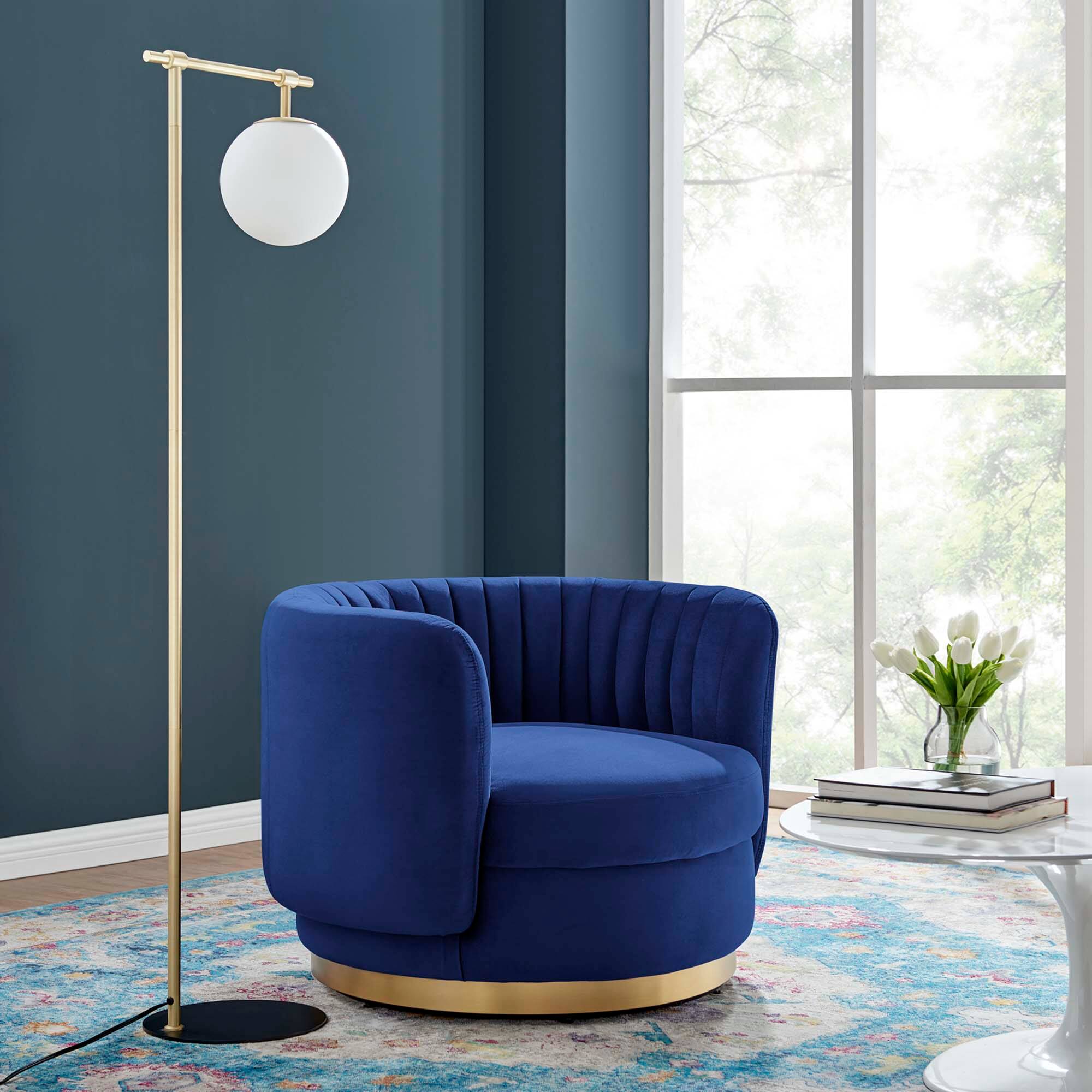 Front. Modway - Embrace Tufted Performance Velvet Swivel Chair by Modway - Gold Navy.