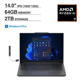 Lenovo - Thinkpad E14 G6 Laptop 14.0 WUXGA (AMD Ryzen 7 7735U, 64GB DDR5, 2TB PCIe SSD, Win 11 Pro) w/USB Hub - Black