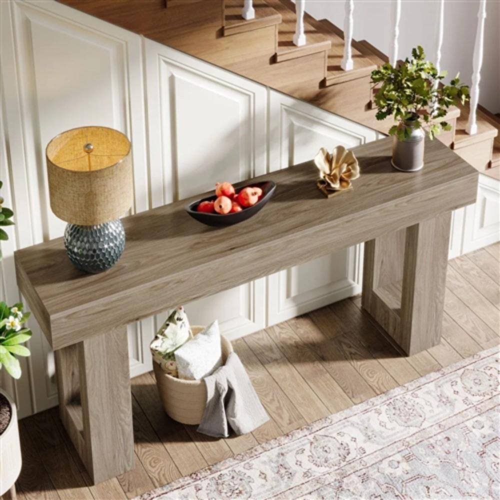 Left. Hivvago - Modern Farmhouse 63-inch Entryway Console Sofa Table in Grey Wood Finish - Grey.