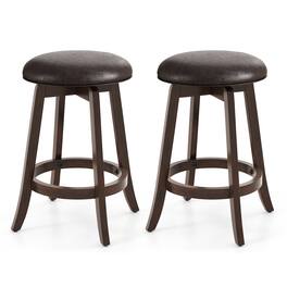 Gymax - 24'' Counter Height Stools Set of 2 w/ 360° Swivel Round Seat & Footrest - Brown