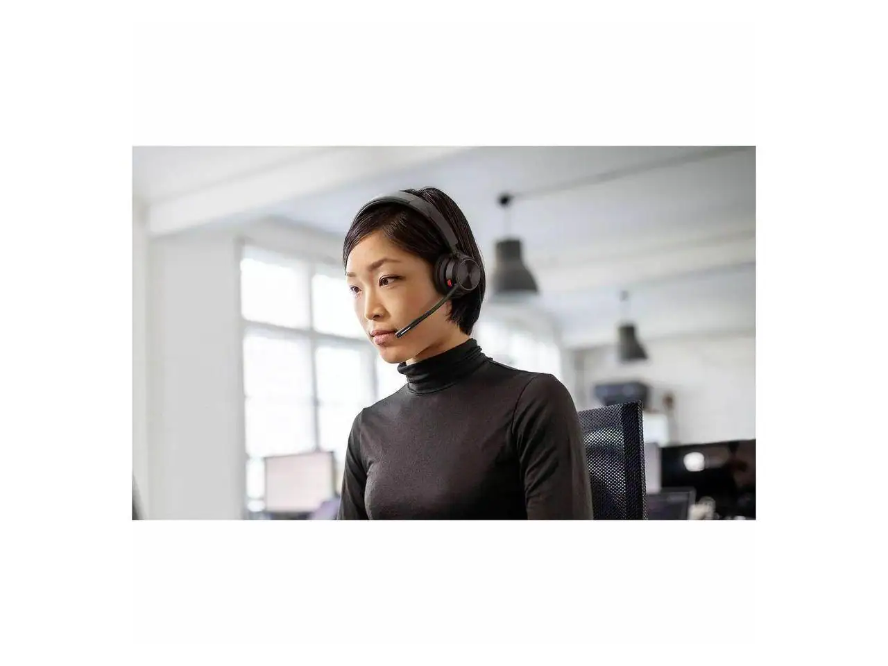 Alt View 2. HP - Poly Savi 7300 Office 7320 Stereo Wireless Headset - DECT 6.0, 590 ft, Noise Cancelling - Black.