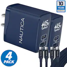 Nautica - Core 45 Wall Charging Bundle, 2 Pack 45W USB C Fast Chargers with 60W USB C Cables for iPhone, Android and more - Navy