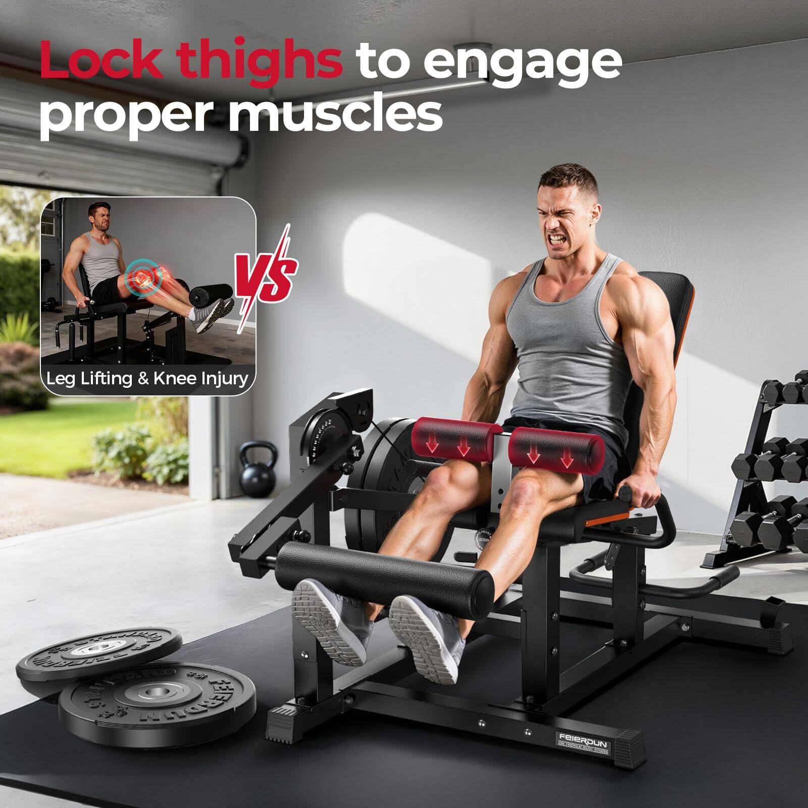 Lock thighs to engage proper muscles

VS

Leg Lifting & Knee Injury