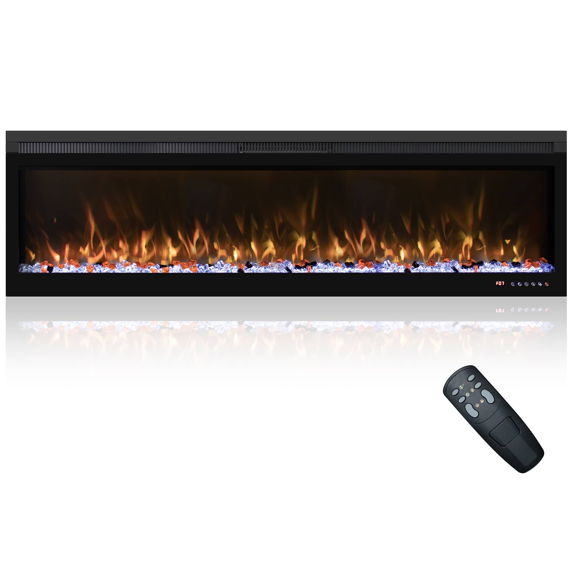 Boyel Living - Red 72 Inch BIR Electric Fireplace 5100 BTU 750W/1500W 13 Flame Colors 3-Color Spot Light 1-9H Timer - Black