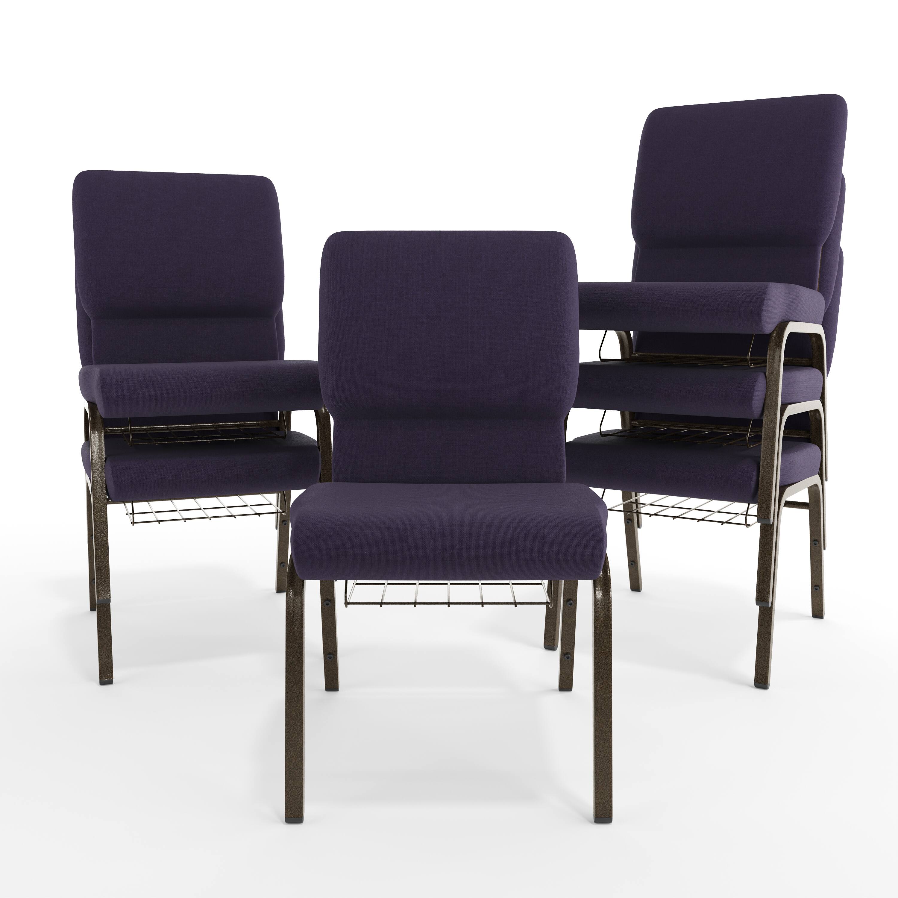 Alt View 10. Emma + Oliver - 18.5"W Church/Reception Guest Chair with Communion Cup Book Rack - Royal Purple Fabric/Gold Vein Frame.