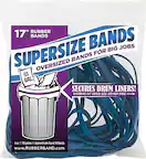 17" Rubber Bands
Supersize Bands
Oversized Bands for Big Jobs
55 Gal.
Secures Drum Liners!
Dozens of Uses! See Other Side
4 oz | 112 grams | Approximate Count 18 Bands
www.RubberBand.com