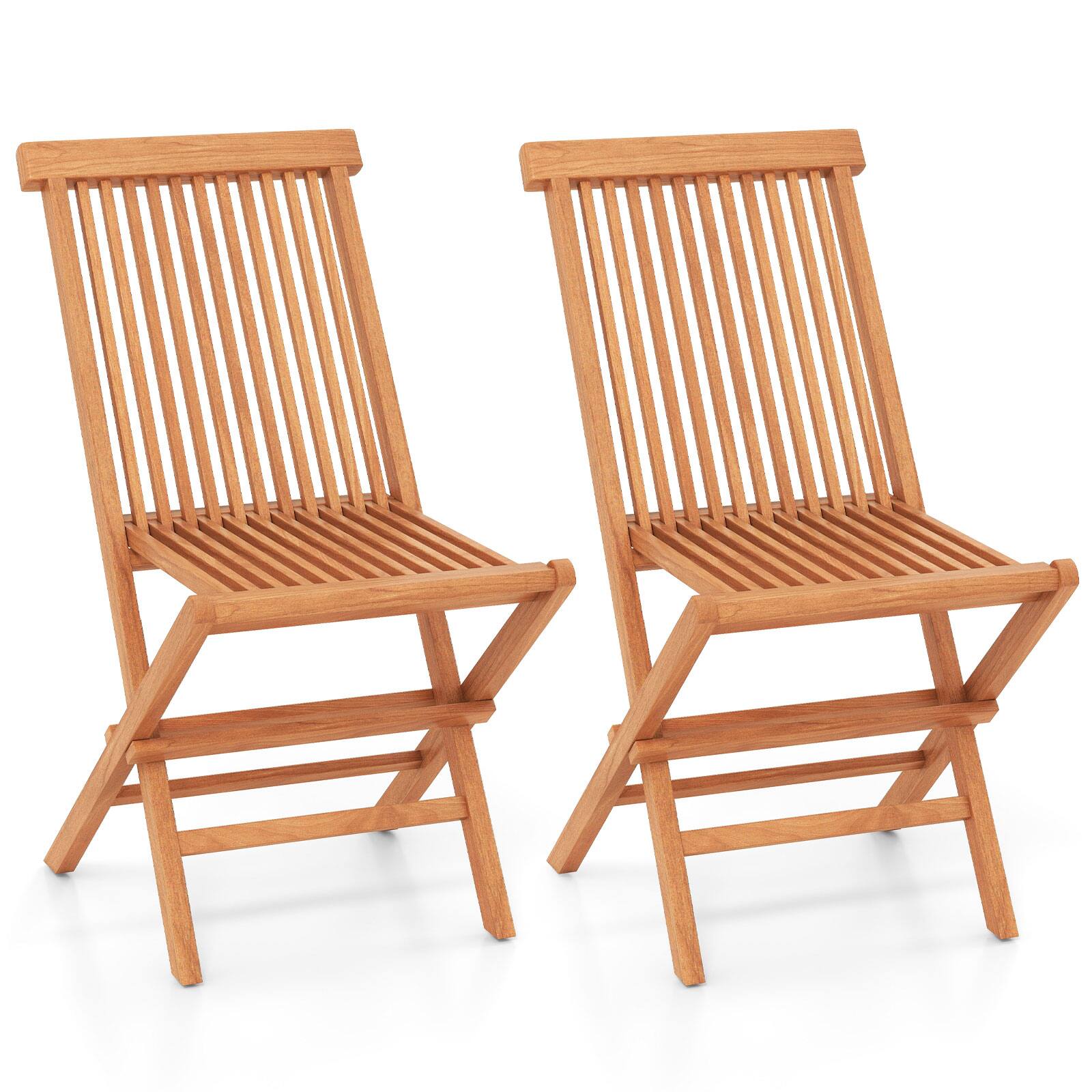 Front. Gymax - Gymax Teak Wood Patio Chairs Set of 2 Outdoor Folding Chairs w/ High Back for Dining - Natural.