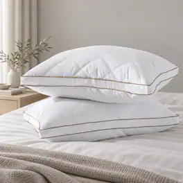 Peace Nest - Set of 2 Goose Feather and Down Gusseted Bed Pillow with Diamond Quilting Breathable Cover - White