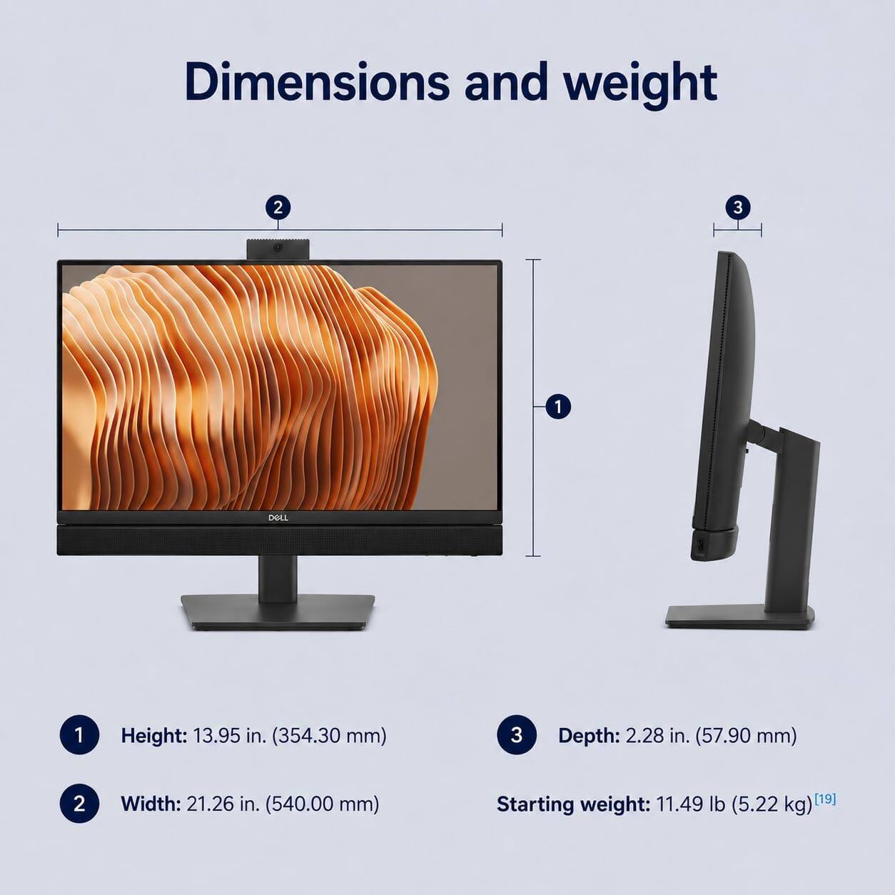 Dimensions and weight

1. Height: 13.95 in. (354.30 mm)
2. Width: 21.26 in. (540.00 mm)
3. Depth: 2.28 in. (57.90 mm)

Starting weight: 11.49 lb (5.22 kg)