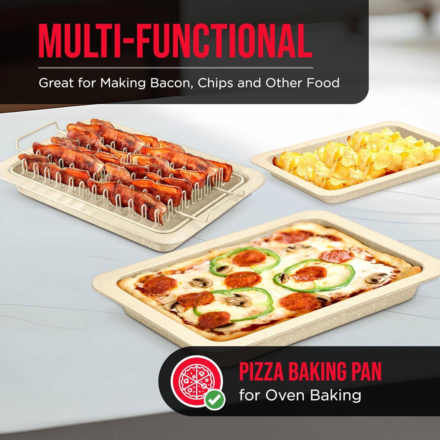 MULTI-FUNCTIONAL Great for Making Bacon, Chips and Other Food PIZZA BAKING PAN for Oven Baking