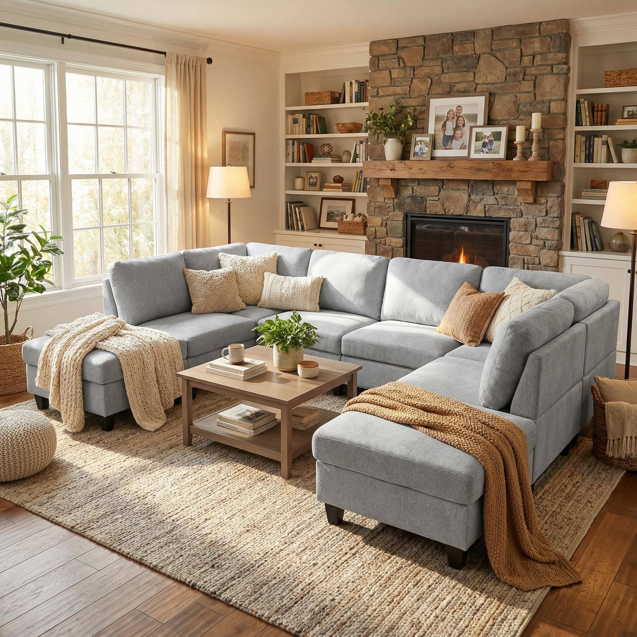 Alt View 2. Boyel Living - 8 Piece Modular Corduroy Sofa Set Movable DIY Sectional - Light Gray.