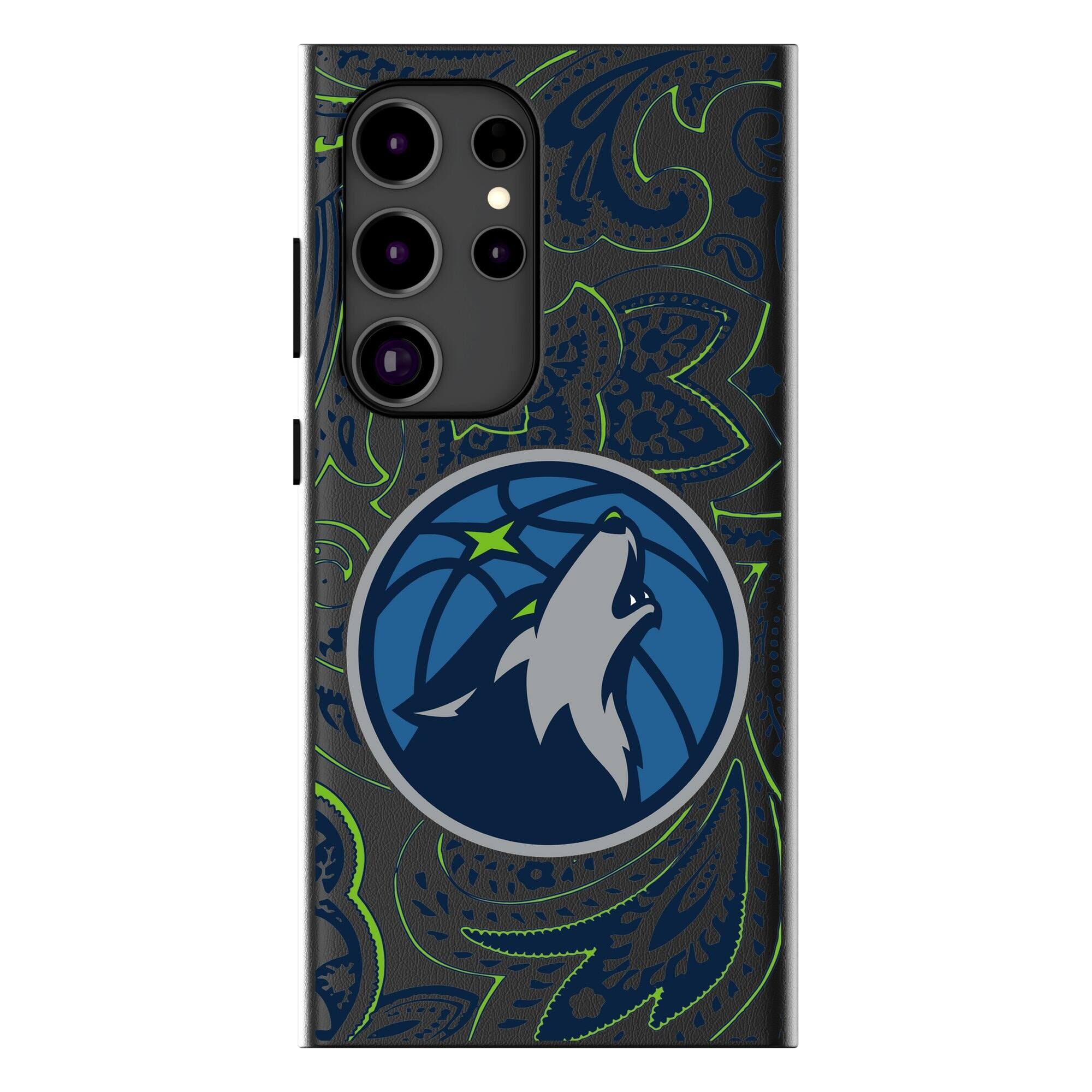 Front. Keyscaper - Minnesota Timberwolves Paisley Galaxy Magnetic Bump Case - S24 Ultra - Black.