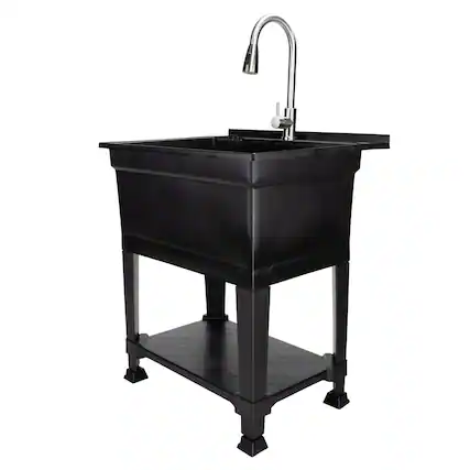Front. UTILITYSINKS - Utility Sink Heavy Duty Freestanding Utility Tub Sink, 30 x 24 Inches, Black - Black.