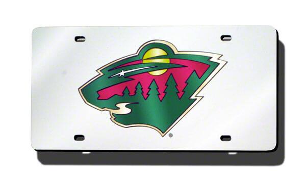 Alt View 5. Rico Industries - Minnesota Wild Hockey NHL Logo Silver Mirror Look LASER License Plate - Multi.