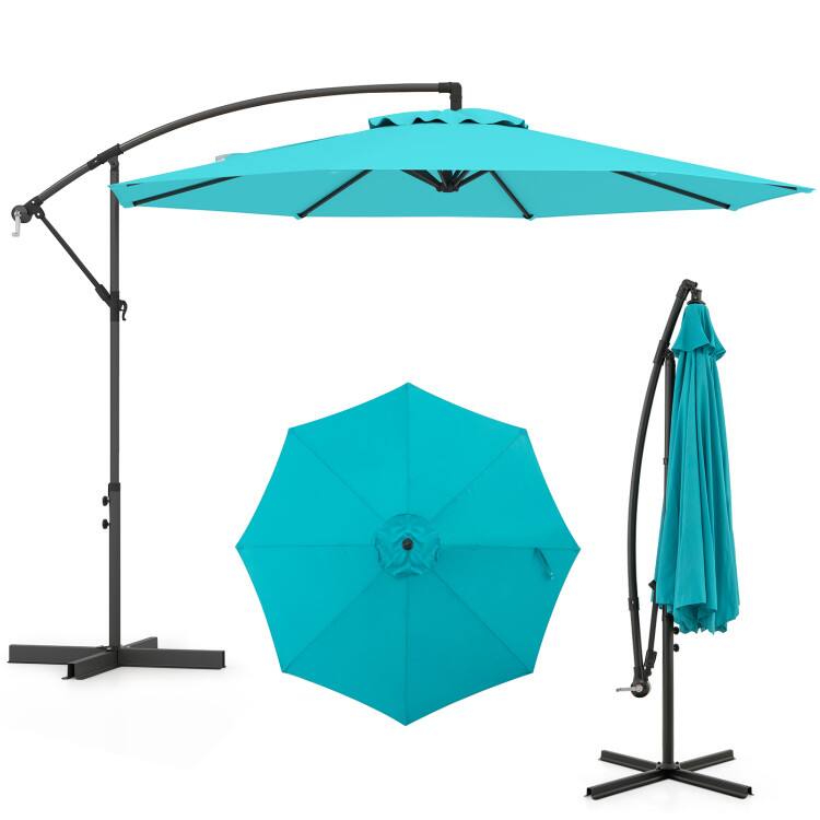 Alt View 4. Mondawe - 10 FT Offset Cantilever Patio Umbrella 8 Ribs with Cross Base - Turquoise.