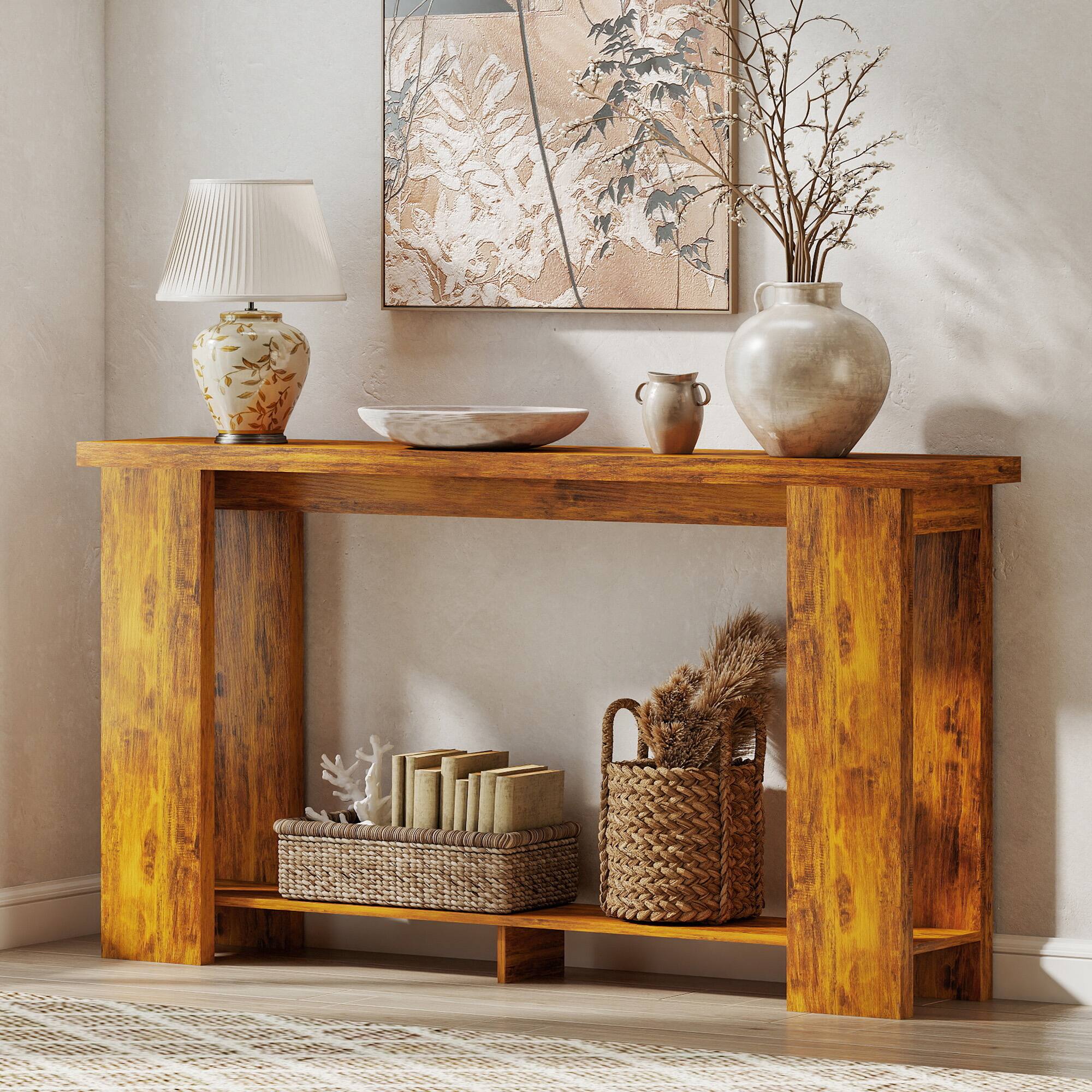 Alt View 1. Homcom - Console Table, 63" Narrow Entryway Table with Thickened Tabletop for Living Room, Hallway - Distressed Brown.