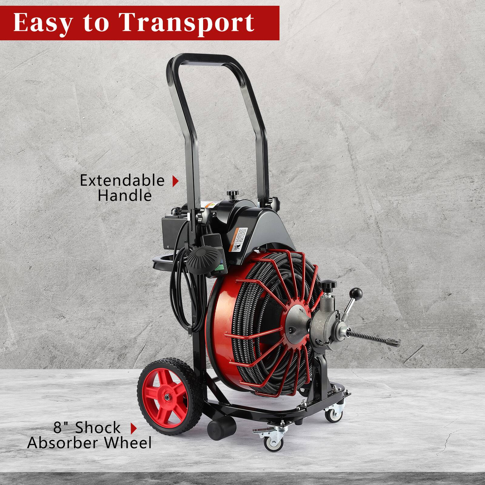 Easy to Transport  
Extendable Handle  
8" Shock Absorber Wheel