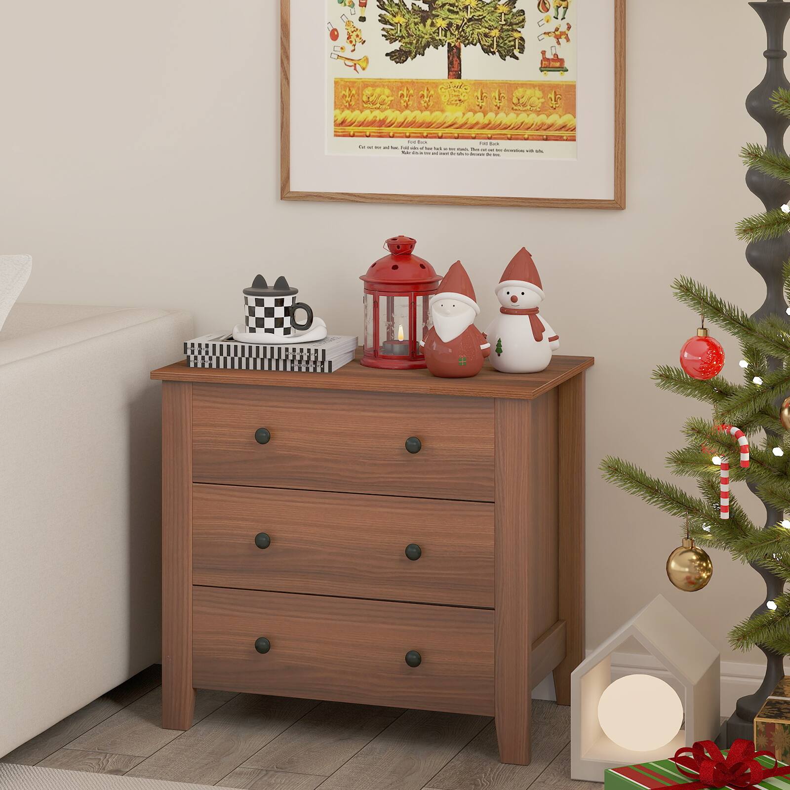 Alt View 4. Gymax - Gymax 3-drawer Dresser w/ Convenient Handles Smooth Slide Rails Accent Table Walnut - Walnut.