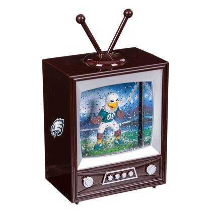 Front. Evergreen Enterprises - Philadelphia Eagles 8" Vintage TV Water Globe Lantern with Mascot - Brown.