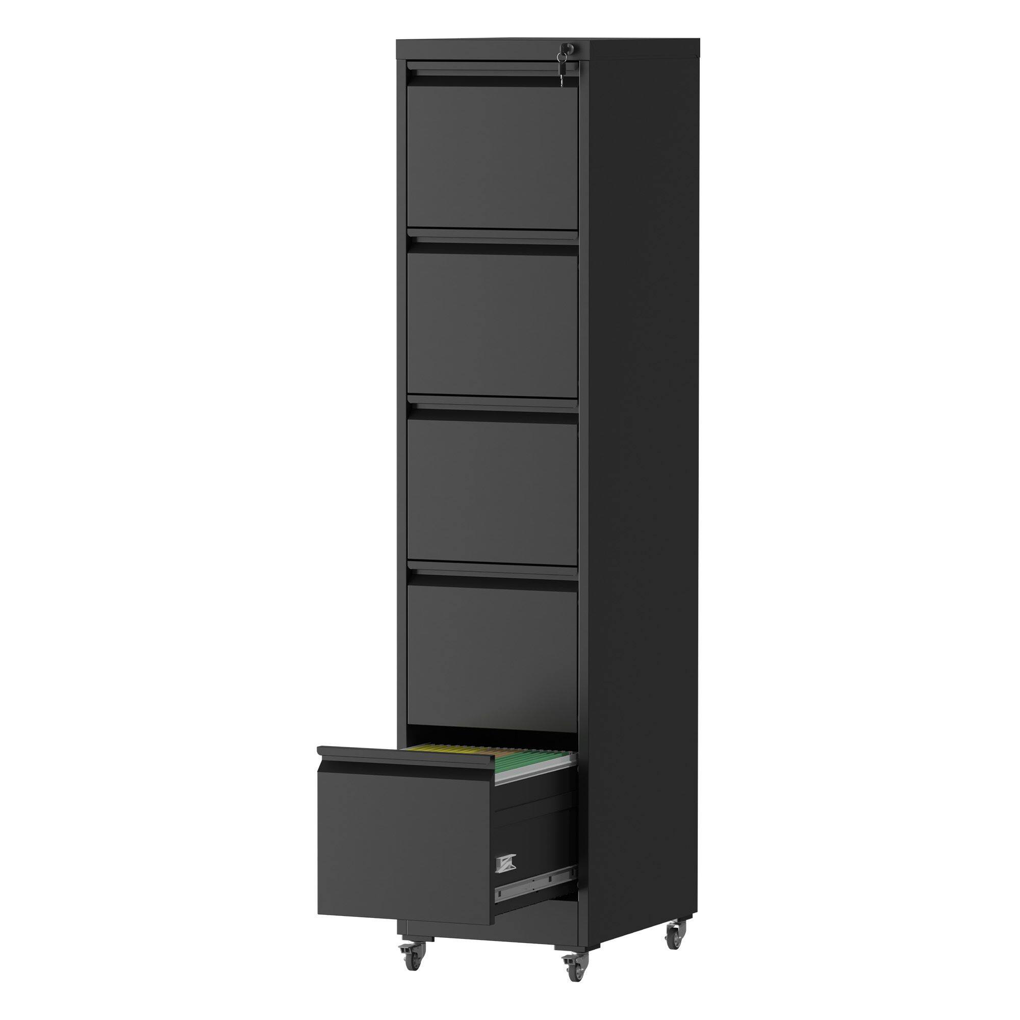 Mirfee 5 Drawer Mobile Vertical File Cabinet on Wheels with Lock Black ...