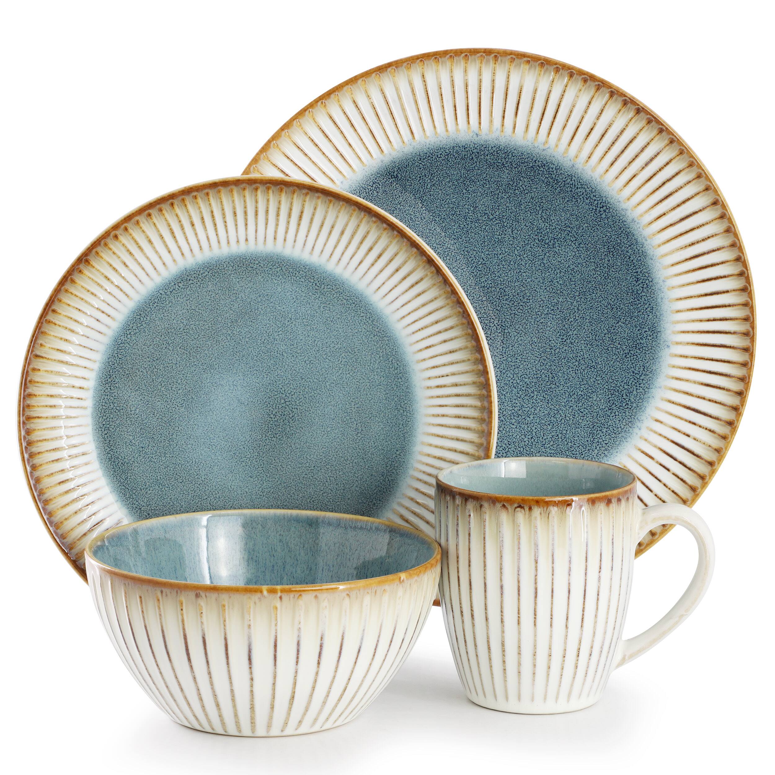 Alt View 1. Elama - Elama Louann 16 Piece Stoneware Dinnerware Set in Blue and Beige - Blue and Beige.
