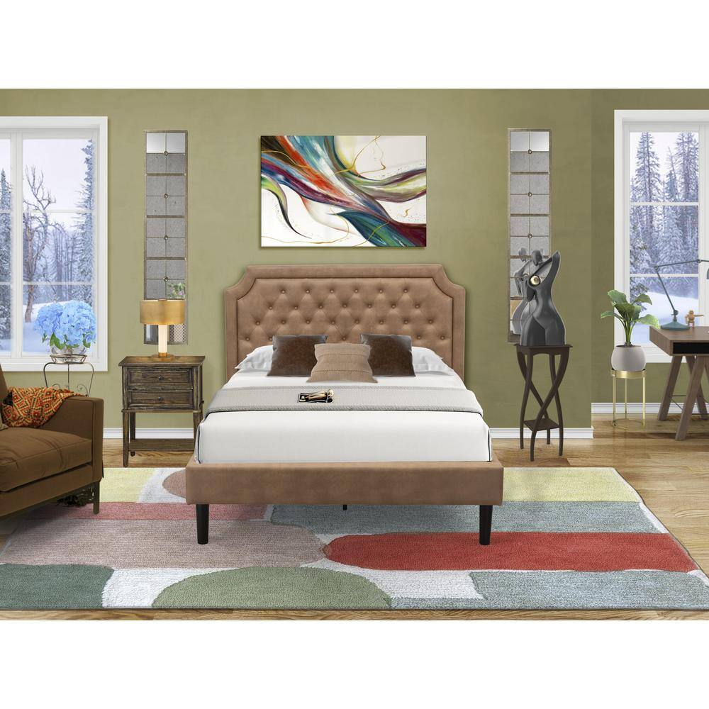 Alt View 4. East West Furniture - GB28F-1VL07 2-Piece Platform Bedroom set with Full Bed and Distressed Jacobean Night Stand - Brown Faux Leather and - Brown.