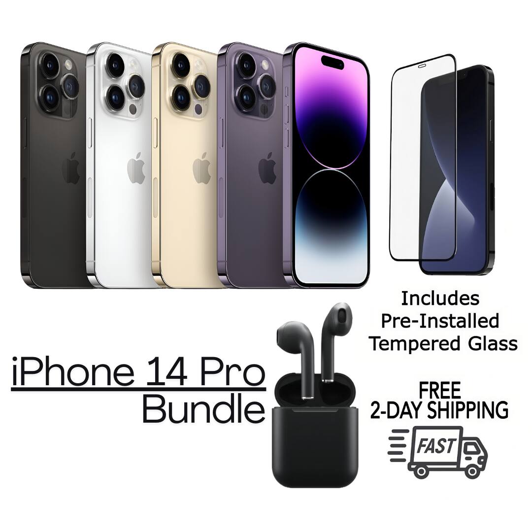 iPhone 14 Pro Bundle  
Includes Pre-Installed Tempered Glass  
FREE 2-DAY SHIPPING  
FAST