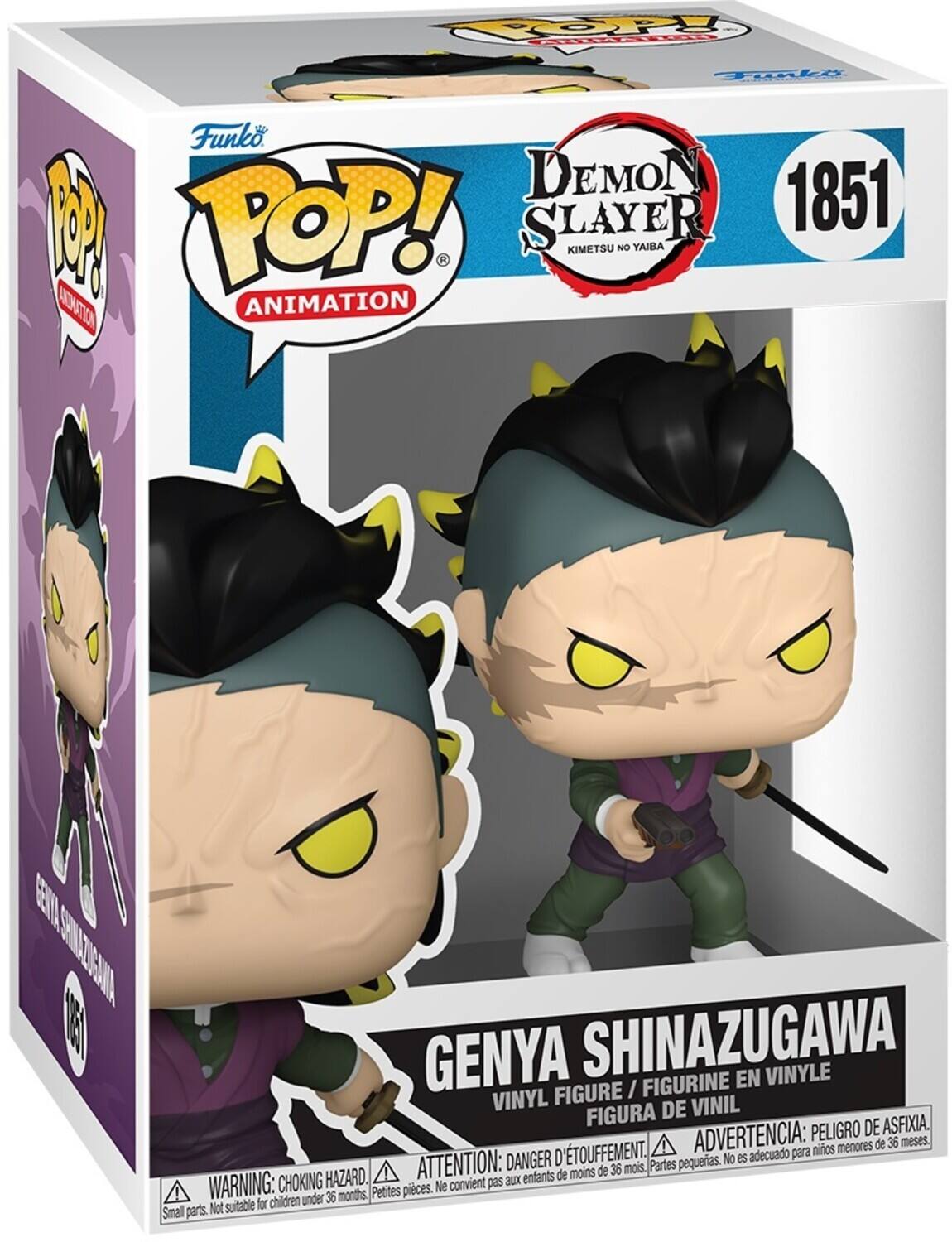 OOpY FRL Tudli  Funko POP! ANIMATION DEMON SLAYER 1851 KIMETSU NO YAIBA ADATTON E ENLZISUNA 5 GENYA SHINAZUGAWA FIGURINE EN VINYLE VINYL FIGURE I FIGURA DE VINIL PELIGRO DE ASFIXIA D'TOUFFEMENT. ADVERTENCIA: para nios menores de 36 meses. DANGER pequerias. No es adecuado HAZARD. ATTENTION: aux enfants de moins de 36 mois. Partes WARNING: CHOKING Petites pieces. e convient pas for children under 36 months, Smal parts. Not suitable