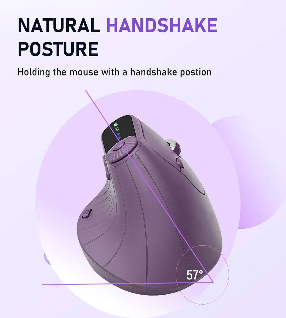 NATURAL HANDSHAKE POSTURE  
Holding the mouse with a handshake position  
57°