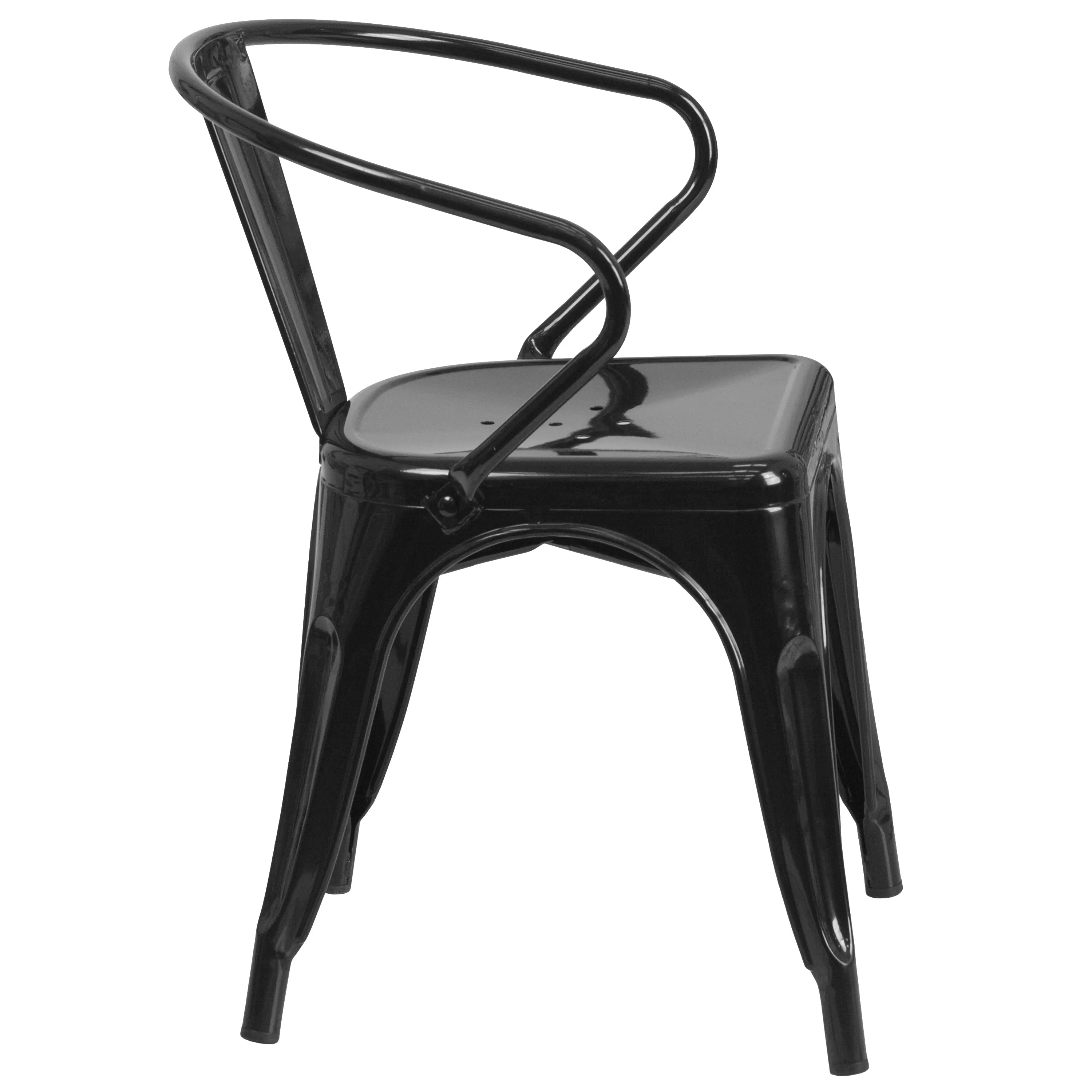 Alt View 6. Emma + Oliver - Commercial Grade Colorful Metal Indoor-Outdoor Chair with Arms - Black.
