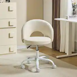 Winado - Small Vanity Chair with Wheels for Girls Cute Adjustable Height Armless Office Desk Chair 360°Swivel Comfy Rolling Chair - Linen Light Yellow
