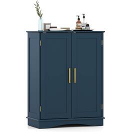 Costway - Floor Storage Cabinet Modern Storage Organizer with Adjustable Shelves &2 Doors - Blue