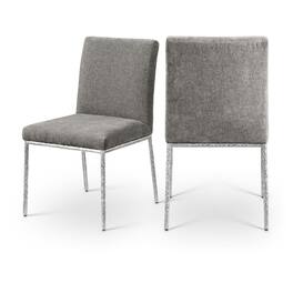 Meridian Furniture - Reeves Grey Chenille Fabric Upholstered Dining Side Chair, Set of 2 - Silver