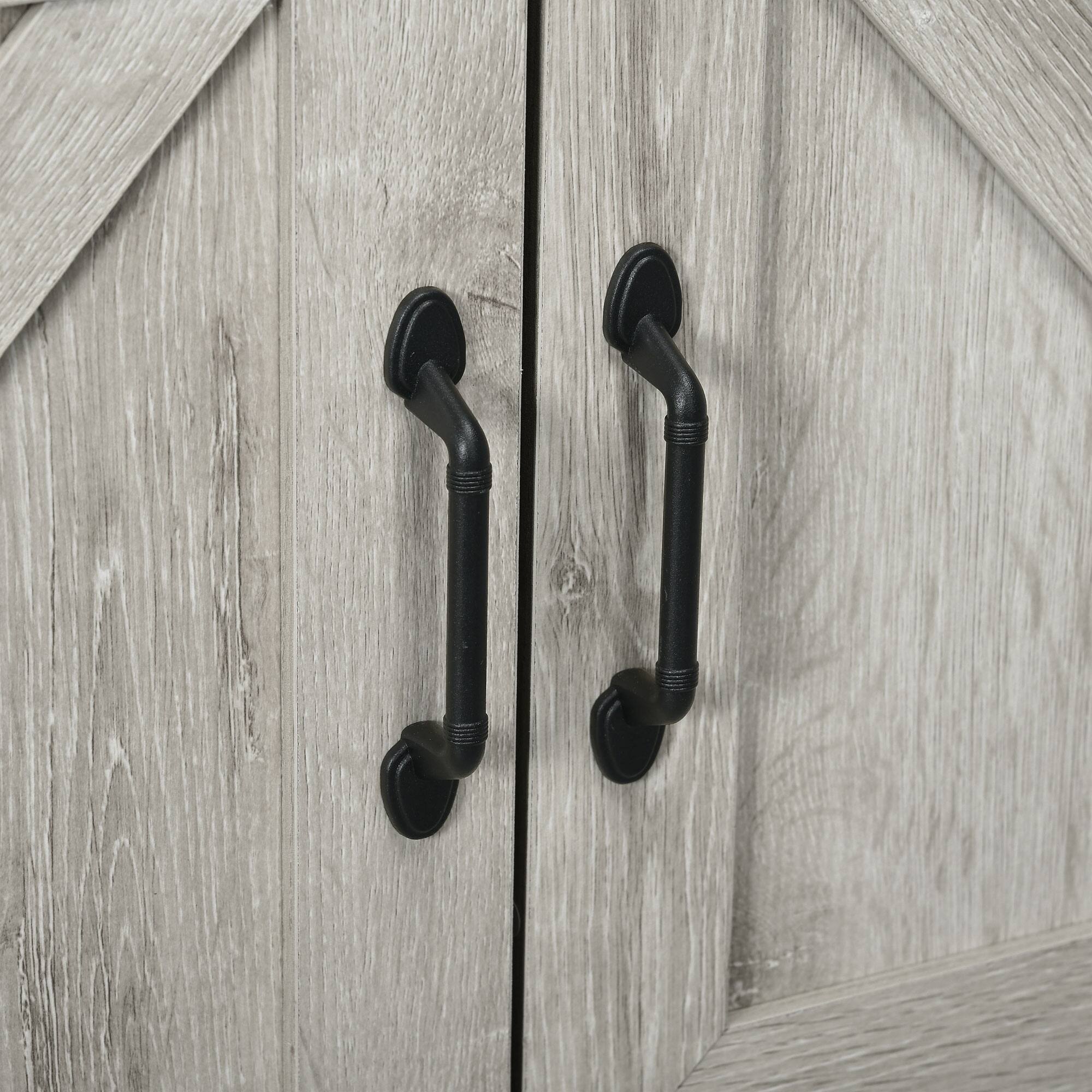 Alt View 7. Homcom - Farmhouse Double Door Coffee Bar Cabinet, Console Table, Sideboard Buffet Cabinet with Bottom Shelf for Living Room - Light Gray.