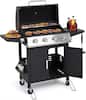 Front. HUGROVE - 4 Burner Propane Gas BBQ Grill, 40,000 BTU Stainless Steel Outdoor Grill with Wheels, Foldable Side Tables & Spice Rack - Black.