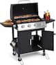 HUGROVE - 4 Burner Propane Gas BBQ Grill, 40,000 BTU Stainless Steel Outdoor Grill with Wheels, Foldable Side Tables & Spice Rack - Black
