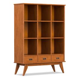 Simpli Home - Draper 42 inch Wide Solid Hardwood Mid-Century Storage Bookcase - Teak Brown