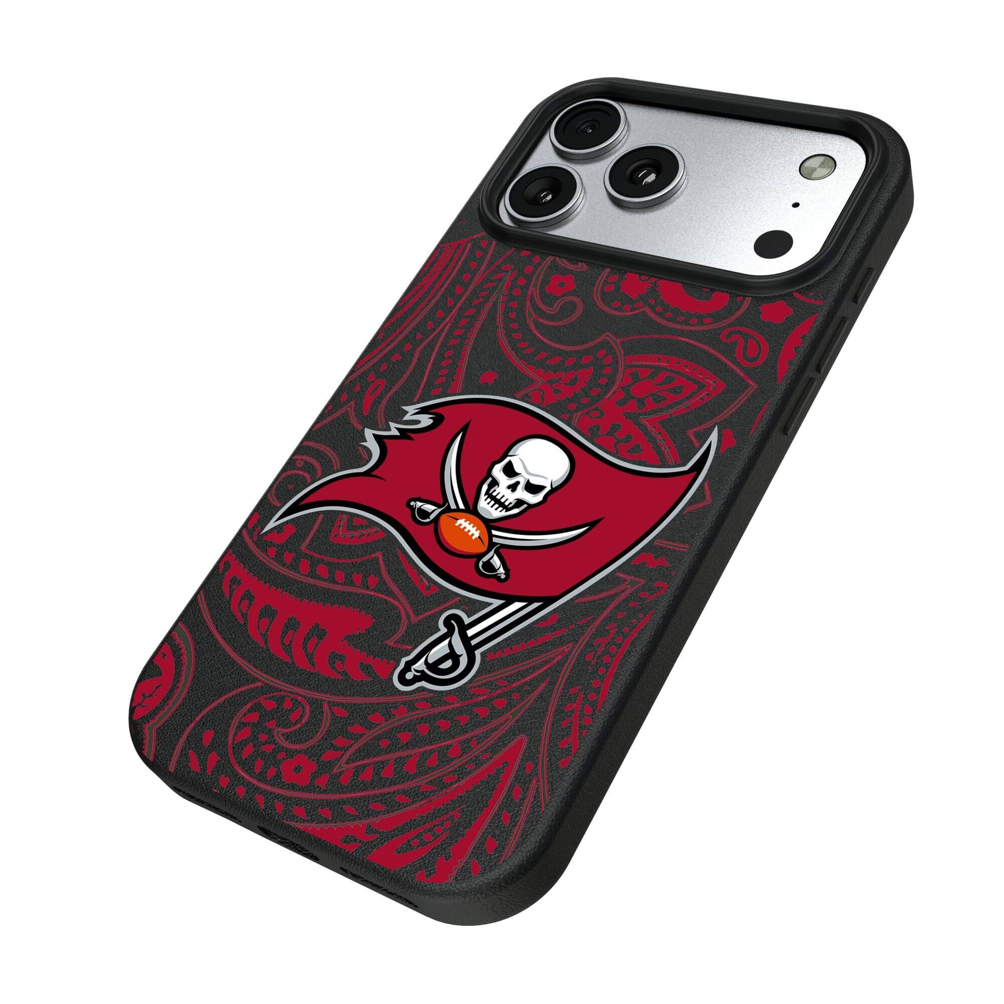 Alt View 1. Keyscaper - Tampa Bay Buccaneers Paisley iPhone Magnetic Bump Case - 16 Pro - Black.