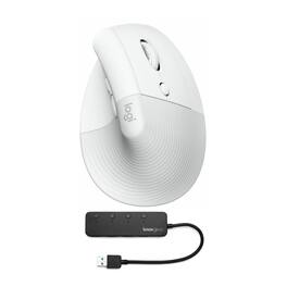 Logitech - Lift Vertical Wireless Ergonomic Mouse (Pale Gray) and 4-Port USB 3.0 - Wireless - Gray/White