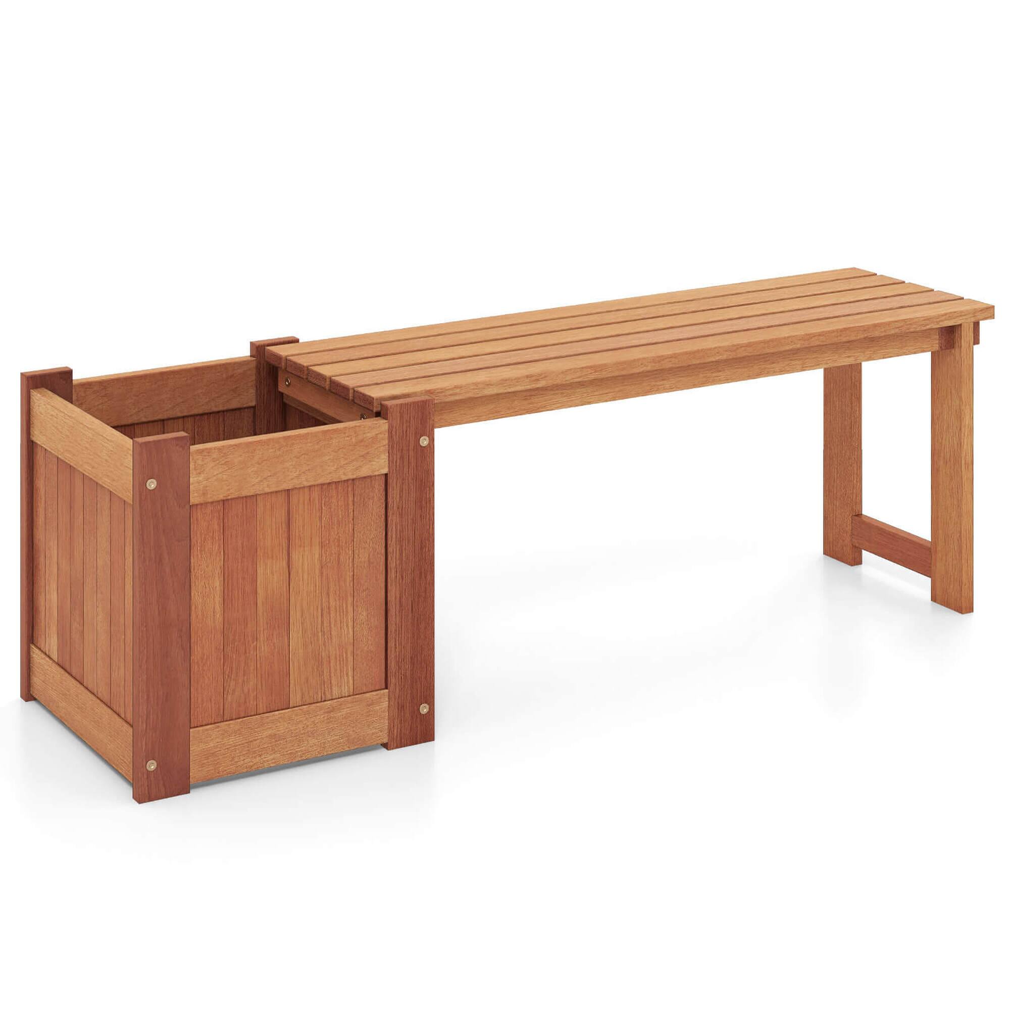 Alt View 1. Costway - 1 PCS Hardwood Flower Box with Bench Spacious Seat Open-ended Bottom Perfect for Herbs - Orange.