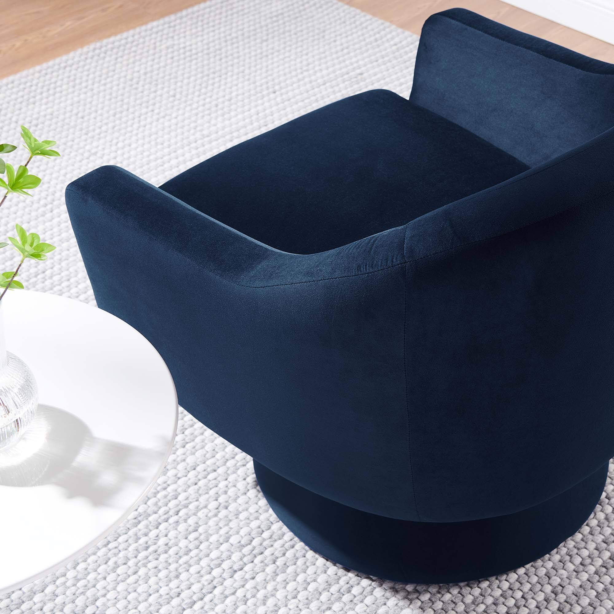 Alt View 1. Modway - Astral Performance Velvet Fabric and Wood Swivel Chair by Modway - Midnight Blue.
