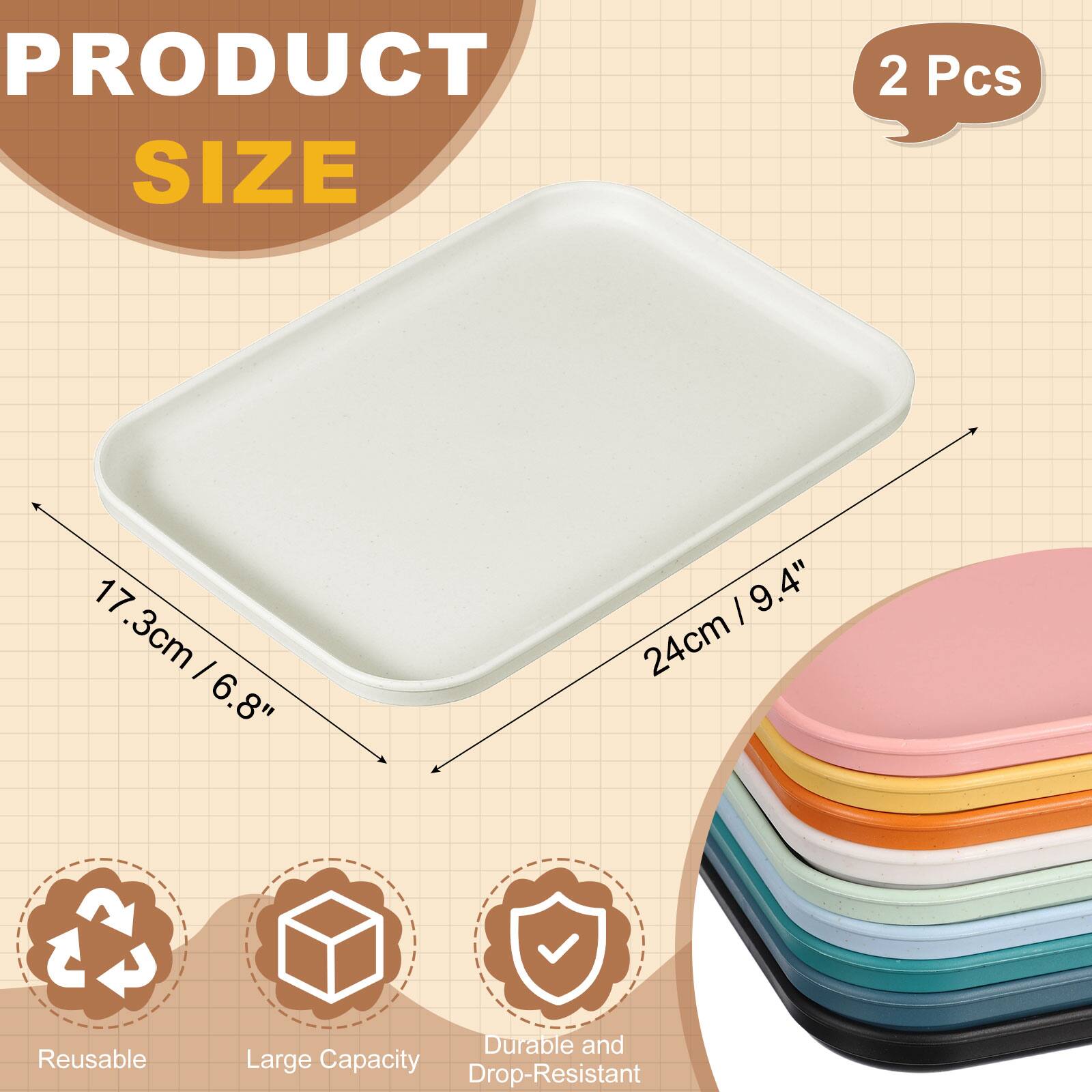 PRODUCT SIZE  
2 Pcs  
17.3cm / 6.8" x 24cm / 9.4"  
Reusable, Durable, Large Capacity, Drop-Resistant