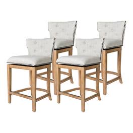 Maven Lane - Hugo Counter Stool, w/ Sand Fabric Upholstery, Set of 4 - Weathered Oak