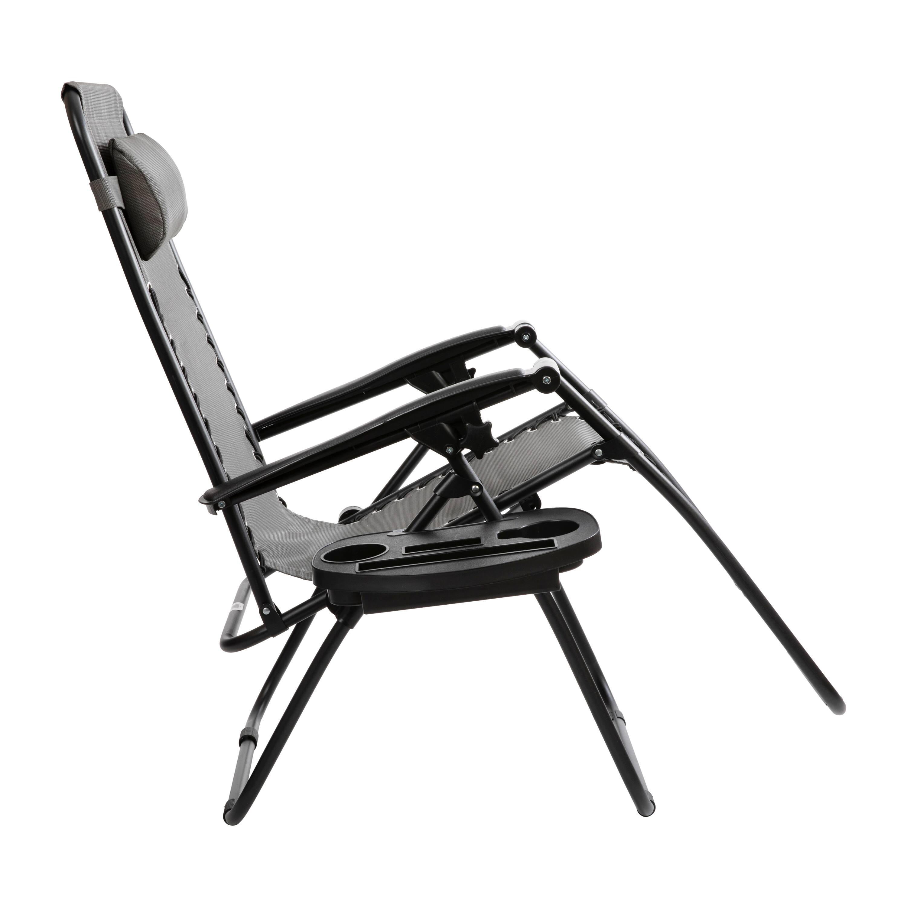 Alt View 7. Emma + Oliver - 2 Pack Adjustable Mesh Zero Gravity Lounge Chair with Cup Holder Tray - Gray.