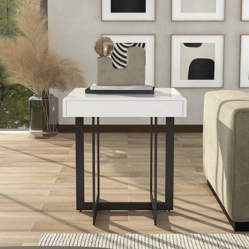 Alt View 1. Furniture of America - Vasket Contemporary Metal 1-Drawer End Table - White.