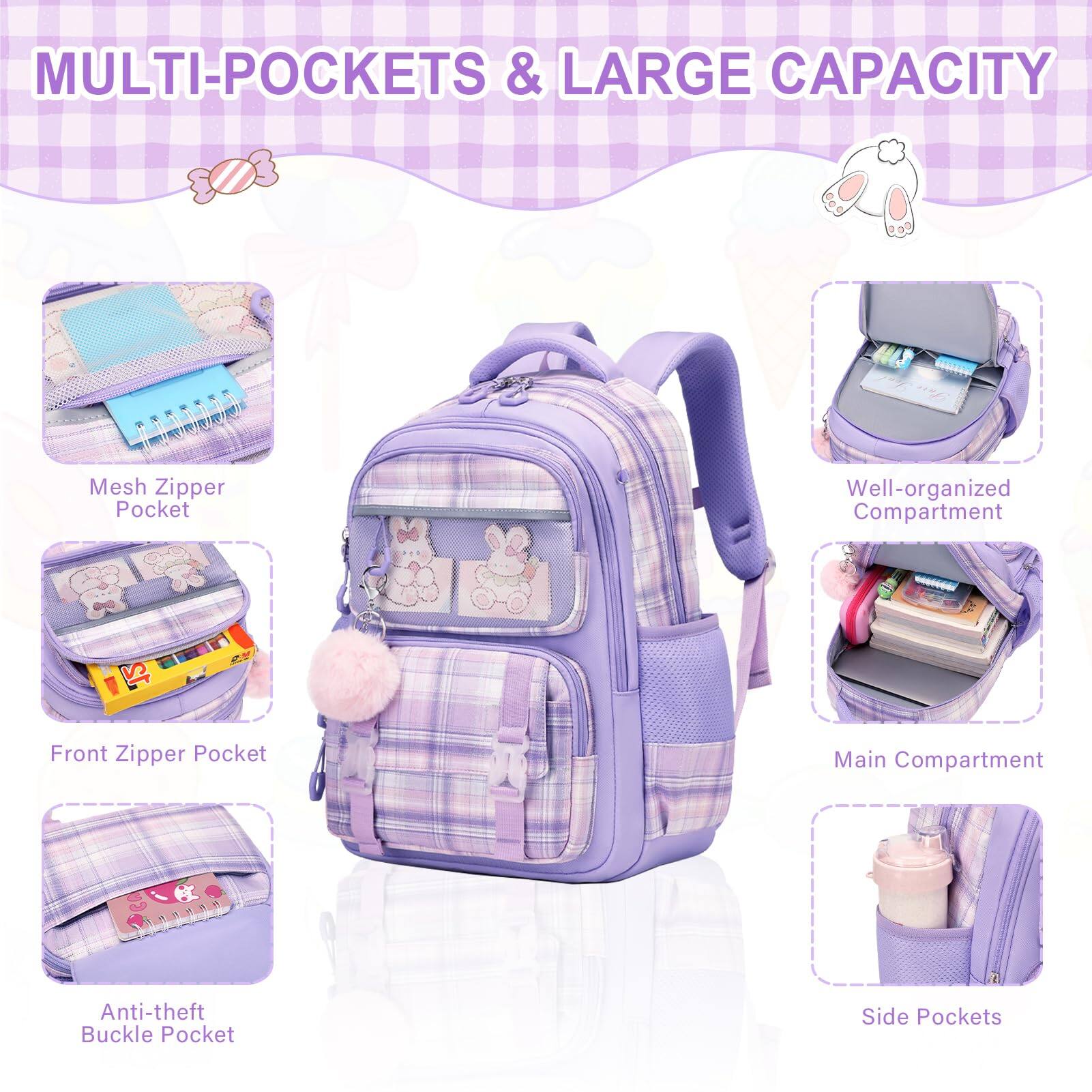 Pacoar Cade School Backpack For With Lunch Box Cute Bookbag Teens ...