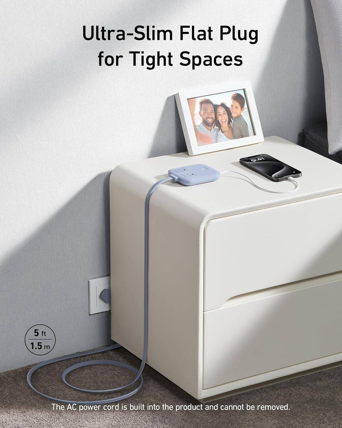 Ultra-Slim Flat Plug for Tight Spaces

9d 5 ft 1.5 m

The AC power cord is built into the product and cannot be removed.
