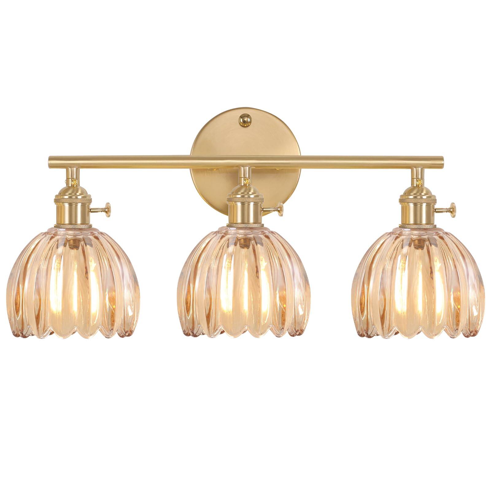 3 Heads-Golden Base-Tulip Light Amber-Hardwired