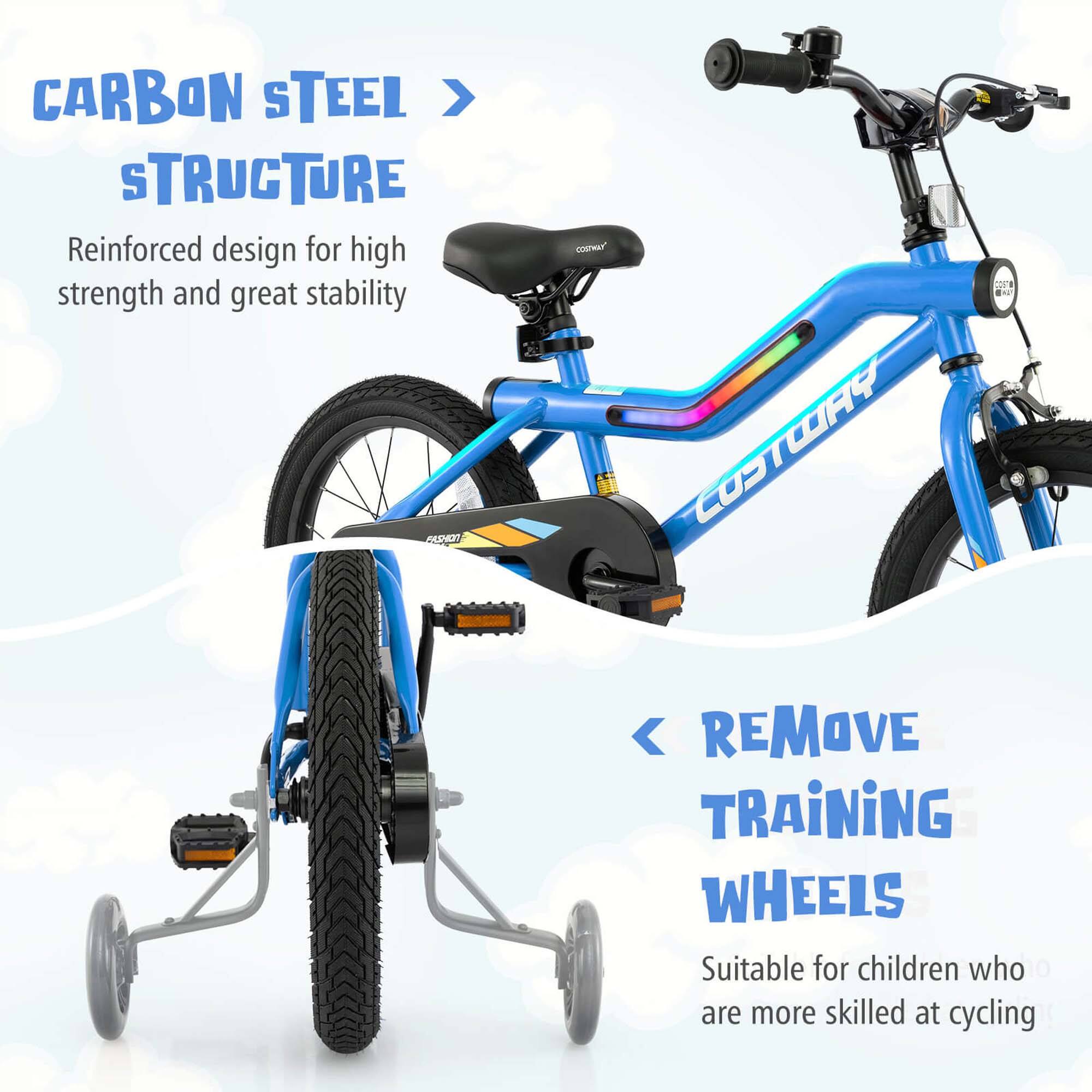 CARBON STEEL > STRUCTURE  
Reinforced design for high strength and great stability  

REMOVE TRAINING WHEELS  
Suitable for children who are more skilled at cycling